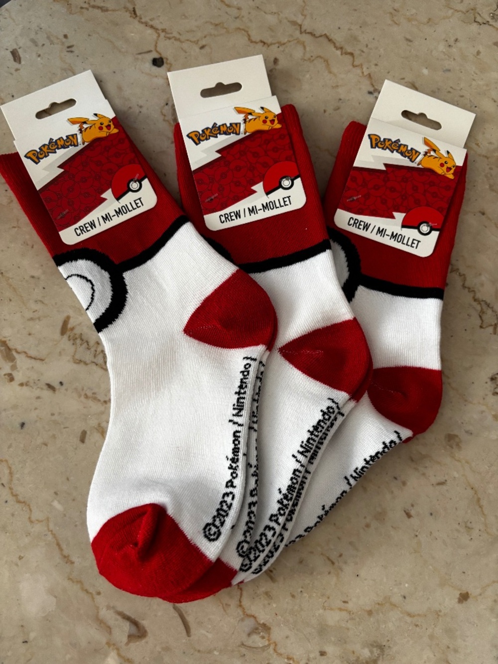 Lot of 3 Pokémon Pokéball Crew Socks – Brand New with Tags!
